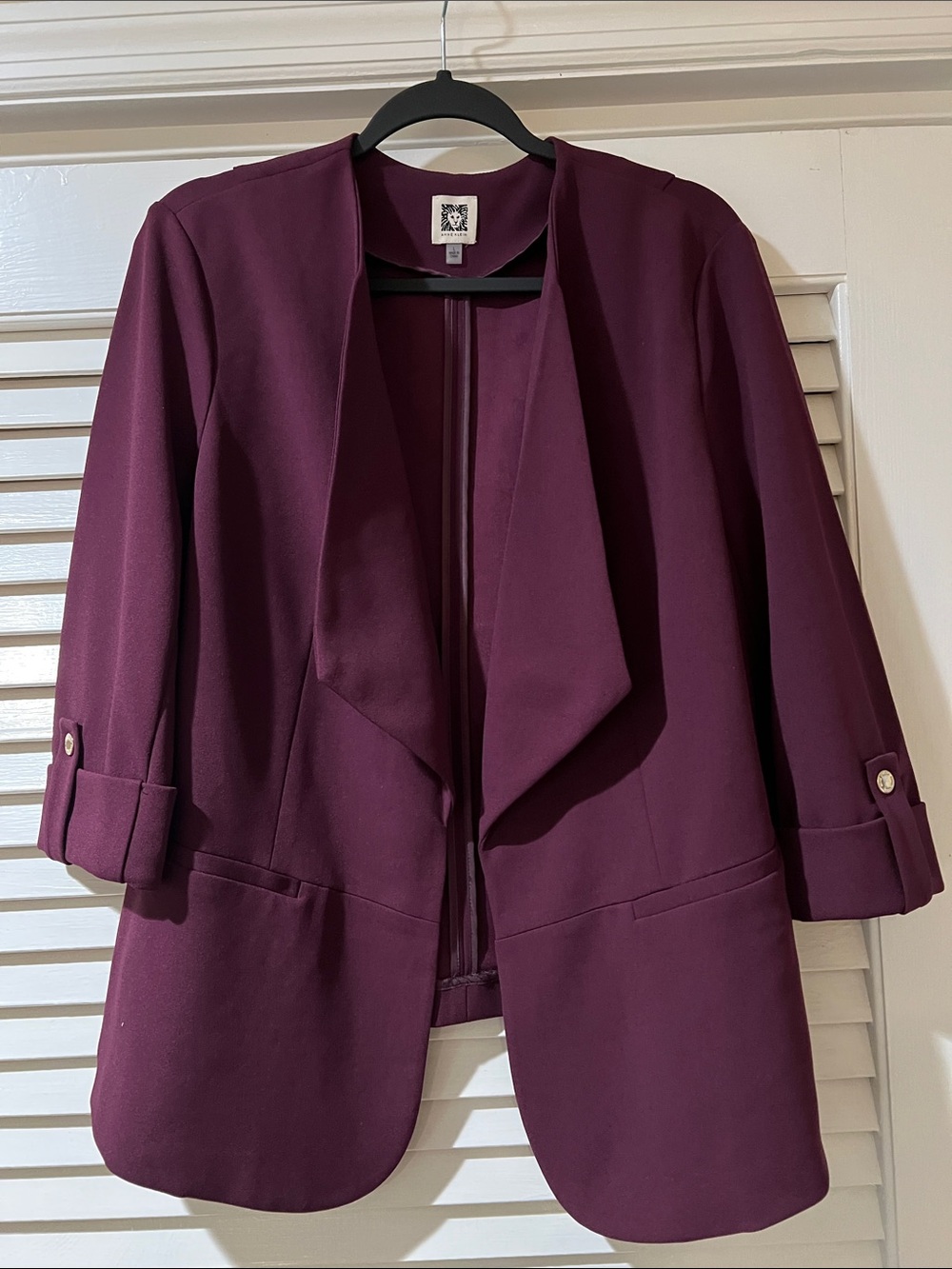 Anne Klein Open-Front Plum Blazer Jacket